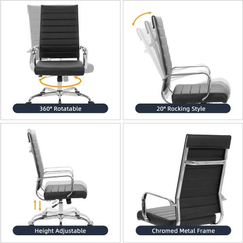 LANDSUN Home Office Chair Ribbed Leather High Back Executive Swivel Computer Desk Chairs with Wheels and Armrests Soft Padded Adjustable Height Modern Conference Task Black