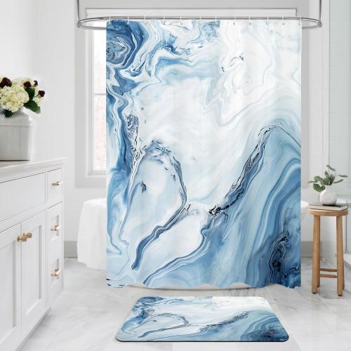 MitoVilla Blue Marble Bathroom Rug Mat, Non Slip, Absorbent, Diatom Mud, Modern, Machine Made, Low Pile, 3.5mm Thick, Bath Mat