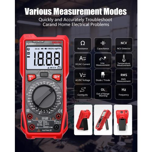 DELIXI Digital Multimeter, Manual Range Tester with High Accuracy Measures Voltage, Current, Resistance, Capacitance, Temperature, NCV, Dual Ceramic Fuses Included