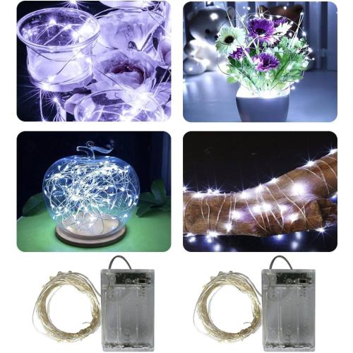 2 x 50LEDs Fairy Lights Battery Operated, Silver Wire 2 Mode 16.4Ft Chains String Lights for Bedroom Christmas Party Decoration (Cool White, 16.4)