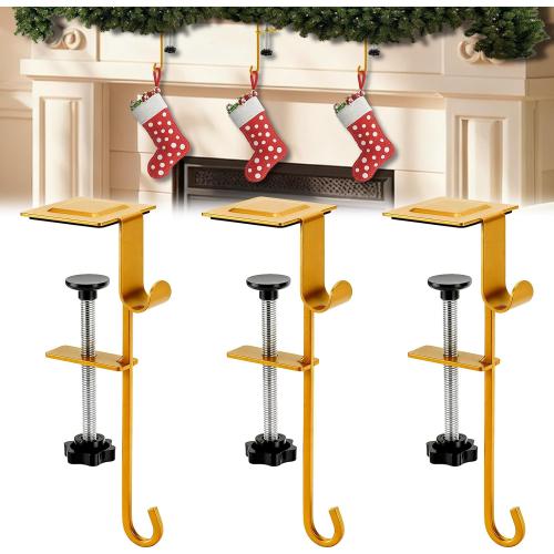 Garland Hangers for Mantle,Heavy Duty No Drill Fireplace Stocking and Garland Hanger,2-in-1 Adjustable Stocking Hangers for Mantle,Sturdy Metal Stocking Holders for Christmas Decorations(3pcs)