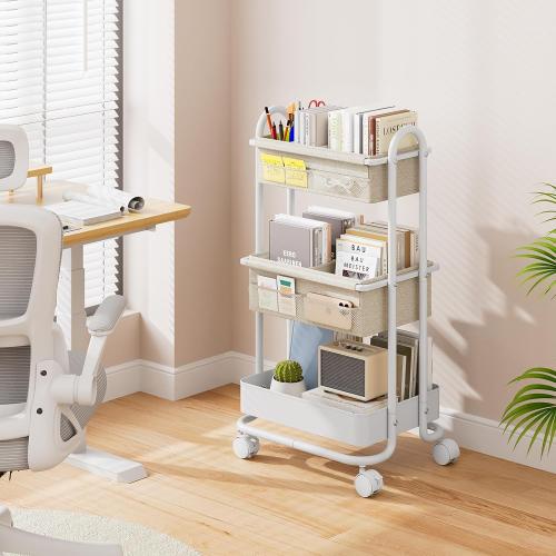 Baby Diaper Caddy Organizer Cart - 3 Tier Rolling Storage Cart with Wheels, Baby Essentials Nursery Storage, Detachable Dividers - for Crib, Bedroom, Art & Craft Organizer (Off White)