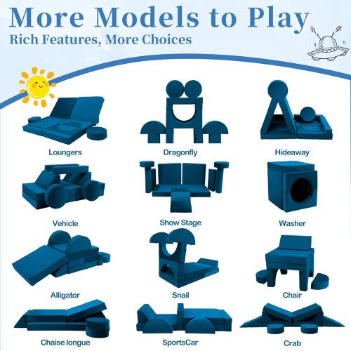 Toddler Couch Kids Sofa Modular - 18pcs Children Couches Building Fort, Convertible Foam Playing Cushion Creative Playroom Floor Furniture for Baby 1-3 to Teen Sofa and Play Set