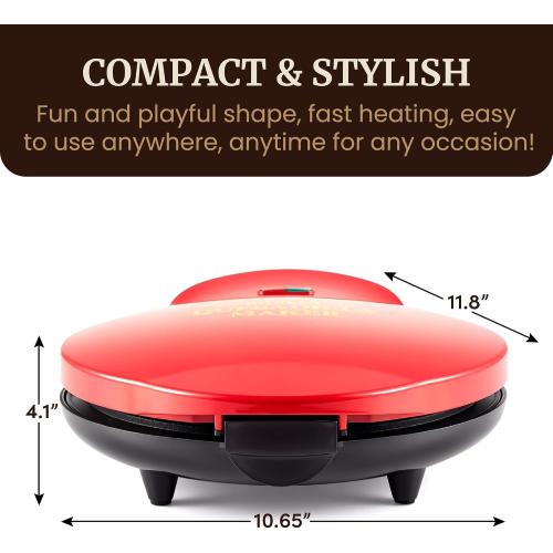 Elite Gourmet 10.65 Cheesy Quesadilla Maker, 2-Position Locking Latch, Red