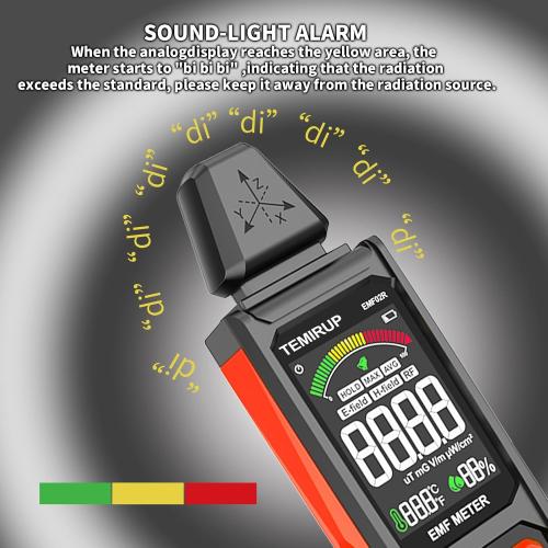 EMF Detector, TEMIRUP 5 in 1 Handheld EMF Meter Radiation Detector, Detects EF, RF, MF, WiFi Signal,Temperature, Humidity, Rechargeable EMF Reader with Large Color LCD for Home, Office, Ghost Hunting
