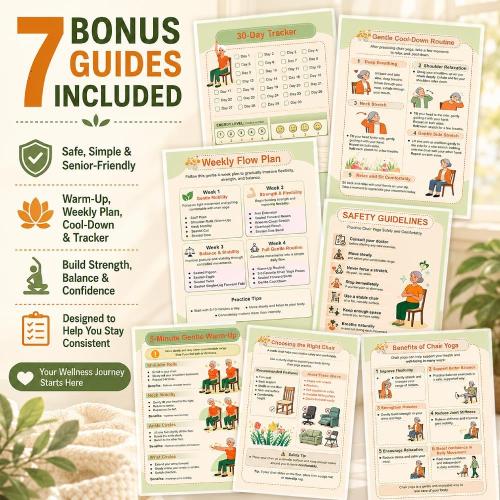 Chair Yoga for Seniors Over 60 Book & Chart – 30-Day Challenge, Gentle Seated Yoga Guide, Chair Yoga for Weight Loss & Flexibility, Senior Chair Exercises for Women & Men, 8.5x11 Book on Chair Yoga