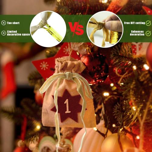 24Pcs Christmas Bows 5 x 7 Inch Velvet Bows for Christmas Tree 3/8 Inch Wide Christmas Tree Bows Vintage Velvet Ribbon (Khaki)