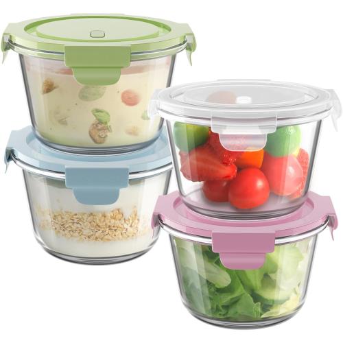 16oz Glass Meal Prep Containers, Airtight 2 Cup Glass Storage Containers with Lids, Heat-Resistant BPA-Free Borosilicate Glass Soup Container for Leftover, Microwave, Dishwasher&Freezer Safe (4 Packs)