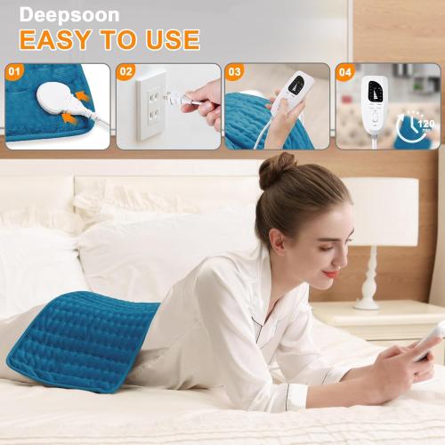 Deepsoon Heating Pad,Electric Heating Pads for Back,Neck,Abdomen,Moist Heating Pad for Shoulder,Knee,Arms,Legs,Dry/Moist Heat & Auto Shut Off,Christmas Gifts for Men and Women,Blue,24x12 Inch