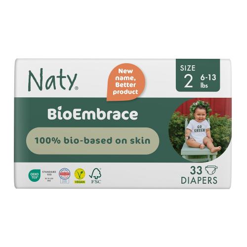 4 packs Naty BioEmbrace Baby Newborn Diapers Size 2 (6–13 lbs) | 100% Biobased on Skin | Plant-Based Softness | Dermatologically Tested, Super Absorbent | 33 Count