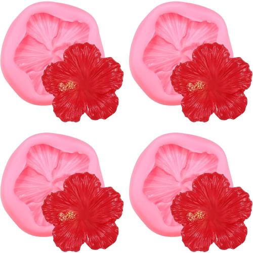 4 Pieces Hibiscus Flower Mold Silicone Mini 3D Candy Cake Chocolate Gummy Flower Hibiscus Molds for Cake Decorating Party Decorations