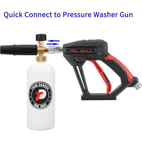 Tool Daily Short Pressure Washer Gun with Foam Cannon, 1/4 Inch Quick Connector, with 5 Pressure Washer Nozzle Tips, 1 Liter