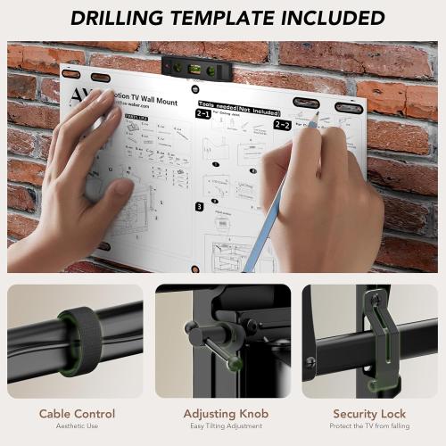 Full Motion TV Wall Mount Bracket for Most 32-85 inch TVs,TV Mount with Dual Articulating Arms,Tilt/Swivel/Extension/Leveling,Fits 8” 12” 16 Studs,Max VESA 600x400mm, Holds up to 132lbs