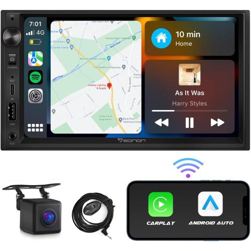 Eonon 7'' Double Din Car Stereo Wireless CarPlay & Wireless Android Auto Car Audio Receivers with AHD Backup Camera, Built in DSP, Bluetooth, MirrorLink, SWC, FM/AM, Fast Charge - X3