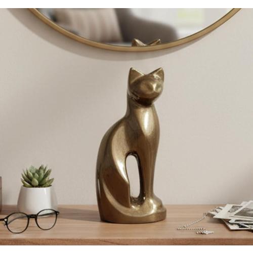 eSplanade Cremation Urn Memorial Container Jar Pot | Cat Shape Urn | Metal Urns | Burial Urns | Memorial Keepsake - Brown