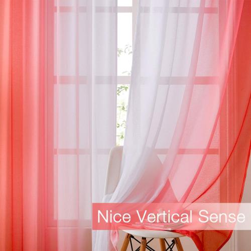 Ombre Faux Linen Sheer Curtains for Bedroom Living Room Rod Pocket, Privacy and Light Filtering, 2 Tone Reversible Gradient Voile Semi Window Curtains, Set of 2 Panels, Red, 54 x 96 Inch Length