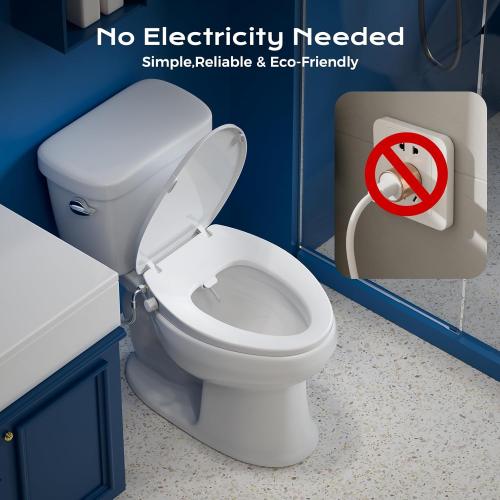 Elongated Bidet Toilet Seat – Non-Electric, Slow-Close Lid, Adjustable Water Pressure, Self-Cleaning Dual Nozzles for Frontal & Rear Wash – Hygienic Fresh Water Bidet Seat with Brass Inlet (Elongated)
