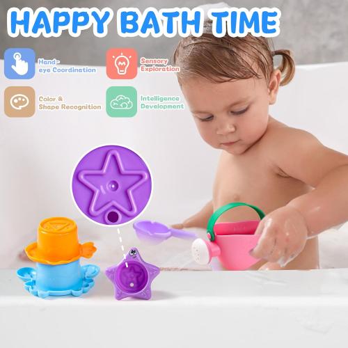 Fajiabao Baby Bath Toys for Kids Ages 1-3 Toddler Bath Toys Mold Free for 2-4 Bathtub Sand Beach Pool Water Toys for 1  Year Old Girl Gifts 5 PCS (Color Random)