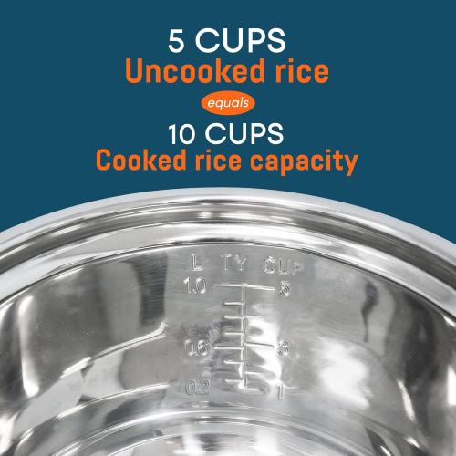 Elite Gourmet ERC-2010 Electric Rice Cooker with Stainless Steel Inner Pot Makes Soups, Stews, Grains, Cereals, Keep Warm Feature, 10 Cups Cooked, White