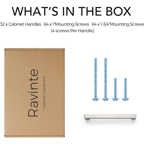 Ravinte 32 Pack 5 Inch Kitchen Square Cabinet Handles Satin Nickel Pulls Brushed Nickel Kitchen Cabinet Hardware Handles for Cupboard Drawer Pulls