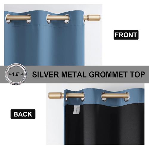 Rutterllow 52x45 inch Double Layer Short Full Shading Blackout-Curtains for Living Room, Silver Grommet Solid Portable Privacy Window Treatment Drapes for Bedroom (Stone Blue, 2 Panels)