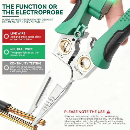 8 In 1 Wire Stripper With Voltage Tester, Multi-Function Electric Wire Stripping Tool For Cutting And Pulling Pliers, Electrician Repair Tool, Wire Strippers Electrical (Green)