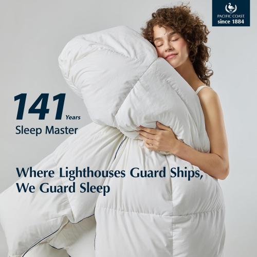 Pacific Coast Goose Feather Down Fiber Comforters Queen Size, Extra Fluffy White Duvet Insert, Ultra-Soft, Breathable, All Season Hotel Luxury Bedding Comforters