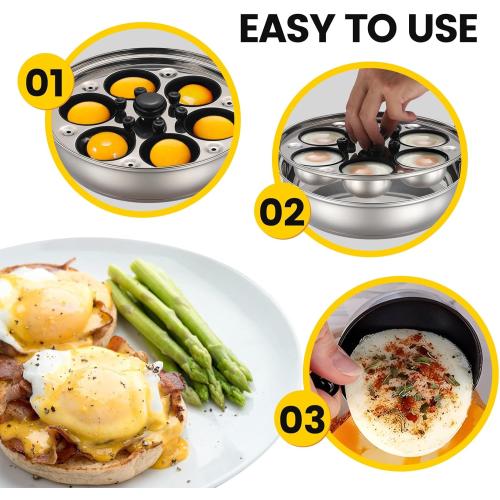 MARSKITOP Egg Poacher, Poached Eggs Cooker, Stainless Steel Egg Poaching Pan Food Grade Safe PFOA Free