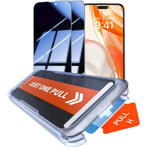 TORRAS Military-Grade for iPhone 16 Pro Screen Protector Privacy, [9H ] Full Coverage Tempered Glass, [TOP 25° Anti-Spy], Easy Install, Bubble-Free, Case-Friendly, 6.3'', 2-Pack