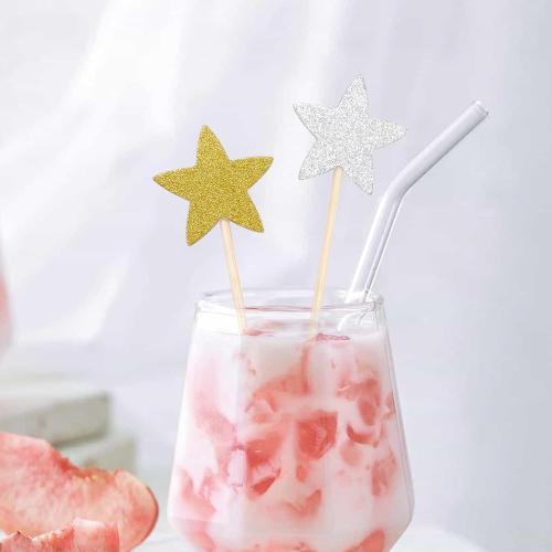 Pistha 50 Pcs Star Cupcake Toppers Glitter Twinkle Star Cupcake Picks for Wedding Baby Shower Birthday Party(Gold,Silver)