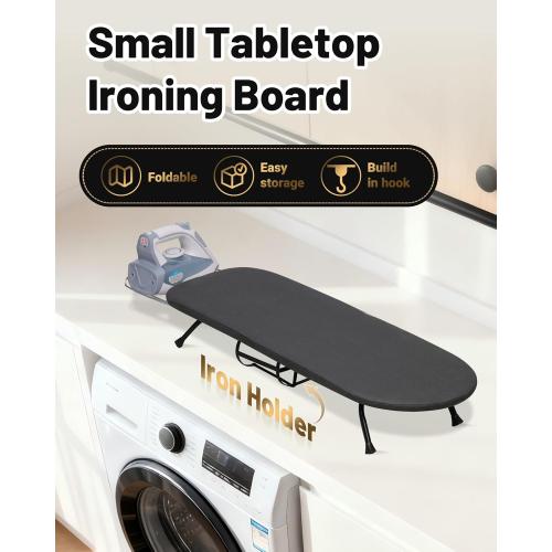 ZOES HOMEWARE Metal Mesh Panel Tabletop Ironing Board with Iron Holder & Rest, Small Tabletop Ironing Board, Compact Mini Iron Board with 8mm Thicken 100% Cotton Pad, 32x12x4.8