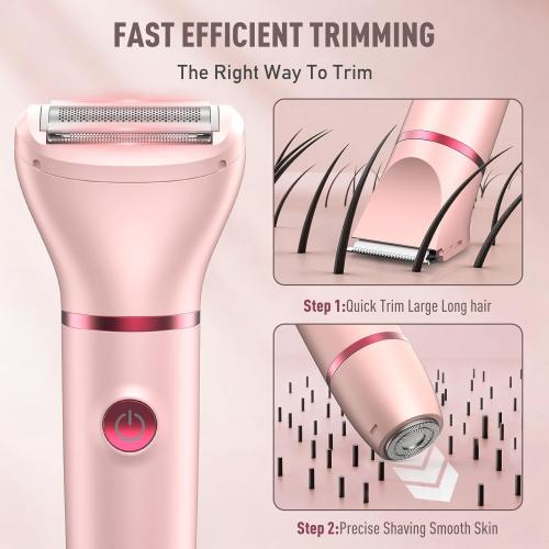Bikini Trimmer for Women, 3-in-1 Electric Razors for Women, IPX7 Waterproof Rechargeable Cordless Pubic Hair Shaver, with LED Display, for Ladies Bikini Pubic, Face, Underarms, Legs(Pink)
