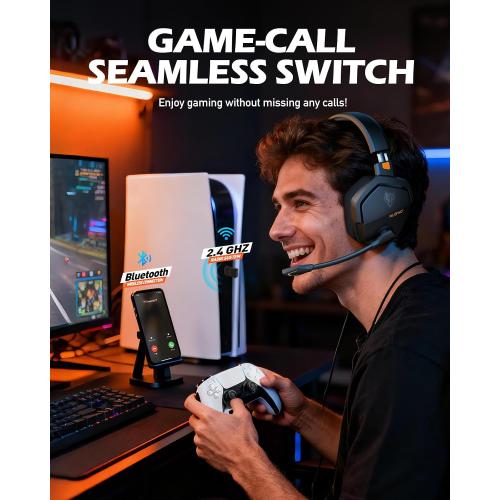 NUBWO Wireless Gaming Headset with Mic for Ps5 Ps4 PC, Zero Interference, 100-Hour Battery All-Day Play, 23ms Sync​ for Fortnite & Call of Duty/FPS Gamers, Triple Mode All Devices Compatible - Orange