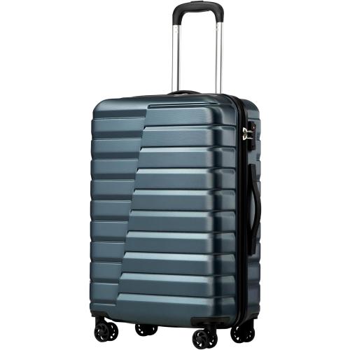 Coolife Larage Luaggage Hardside Expandable Suitcase with Spinner Wheels Checked 28-Inch（Teal Blue）