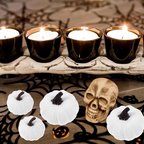 Artificial Foam Pumpkins Halloween Decoration Set, Colorful Wrapped Velvet Surface, White  Mixed Sizes, Seasonal Harvest Ornament for Home and Party Decor