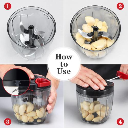 Black and Red 900ml Cambom Manual Food Chopper Vegetable Cutter, Hand String Vegetable Chopper Onions Cutter for Vegetable Fruits Nuts BPA Free Food Safe Material, 900ml Black
