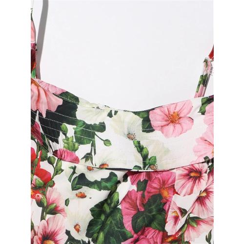 Women's XL Floral Printing Mini Dress Square Collar Sleeveless High Waist Ruffles Dresses