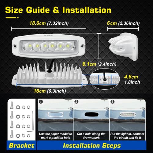 WFPOWER Flush Mount Boat LED Light Spreader, 2 Pack 7.3 Inch Marine Spotlights, Deck Dock Flood LED Work Light Bar, White Finish Light Bar for Boat Pontoon Fishing Truck SUV 4x4 12V 24V