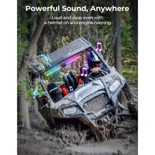 KEMIMOTO UTV Sound Bar 28 Inch ATV Soundbar 4X Subwoofers LED Party Lights Bluetooth Golf Cart Sound Bar 2X Tweeters Compatible with Polaris RZR Can-Am X3 Defender CFMOTO for 1.56- 2.25 Roll Cage