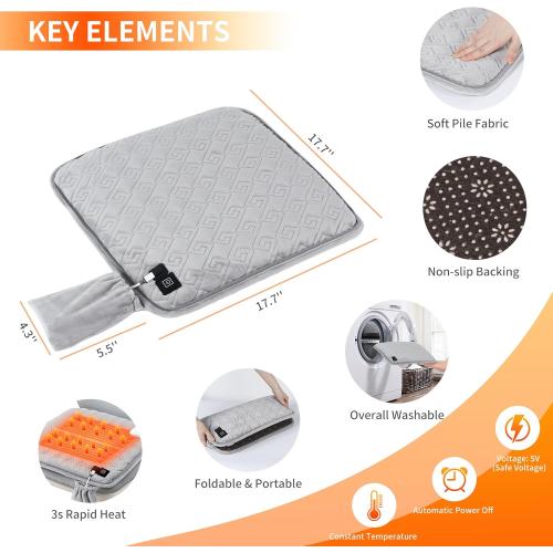 Heated Seat Cushion,Office Chair Cushions Butt Pillow for Long Sitting,Non-Slip Sciatica & Back Coccyx Cushion for Tailbone Pain Relief Heated Chair Pad,Seat Warmer for Home Seat Cushion-Grey