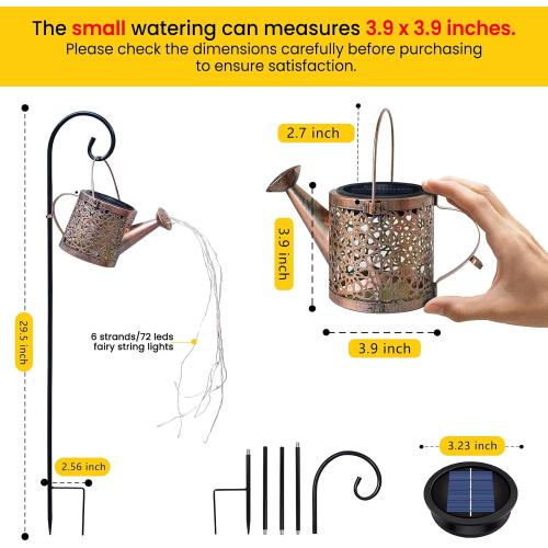 Solar Lights Outdoor Decorative, Metal Watering Can Lights Waterproof, Small Hanging Garden Decor Yard Outside Patio Lawn, Gifts for Mom Grandma Women Birthday(Warm White)