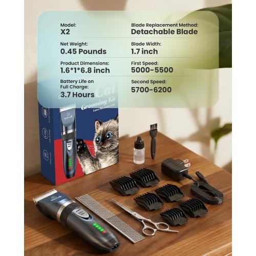 oneisall Quiet Cat Clippers for Matted Hair & Long Hair, Cat Shaver
