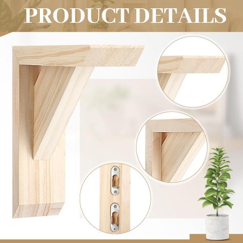 Cinnvoice 4 Pcs Wood Corbels Wooden Shelf Brackets 1.8 W x 5.9 D x 5.9 H Rustic Solid Wood Corbels Decorative Pine Shelf Bracket for Doorway Countertop Kitchen Cabinet Book Shelves(Natural Color)