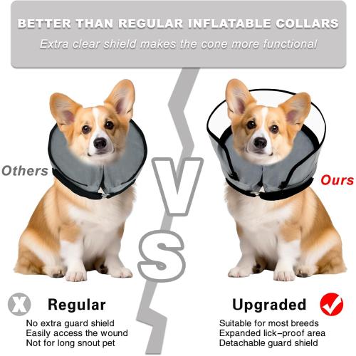 Dog Cone, Dog Surgery Collar, Inflatable Cones for Small Medium Large Dogs, Grey Recovery Collar, Does not Impede Vision (L Grey)