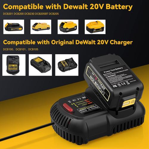 Replacement for DeWalt 20V Max Battery Charger, 2 Pack 6.0Ah Replace Battery & DCB112 Fast Charger Compatible with Dewalt 20V Max Battery DCB206 DCB205 DCB208 & 20 Volt Cordless Power Tool