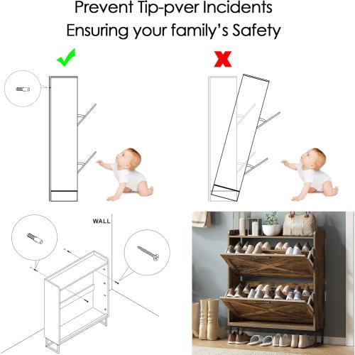 Maupvit Shoe Storage Cabinet with 2 Flip Drawers, Freestanding Shoe Organizer with Metal Legs for Entryway, Narrow Shoe Rack Cabinet, Rustic Brown