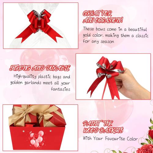 PerKoop 24 Pack Baskets for Gifts Empty Bulk 6.5 x 9.8'' Thick Kraft Gift Basket with Pull Bows Bags Empty Gift Basket for Easter Birthday Wedding Mother's Day Graduation Snack Farmers Market(Red)