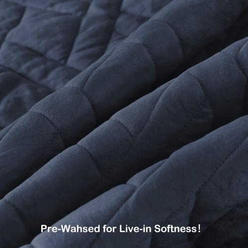 Set Queen Size Navy Blue, Classic Geometric Diamond Stitched Pattern, Ultra Soft  2 Pillow Shams