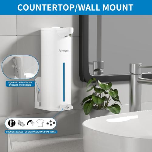 Aunmaon Automatic Soap Dispenser Touchless, Modern, Kitchen & Bathroom, Hands-Free, Adjustable Volume, Long Battery Life, Compatible with Thick & Thin Soap, Easy for Toddlers, Clog-Free, White