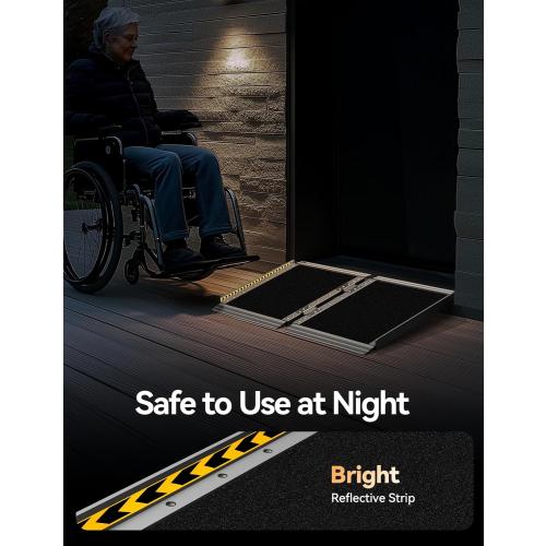 FACHNUO 2 Feet Portable Wheelchair Ramp, Non-Skid Aluminum Handicap Ramps with Handle, Folding Threshold Wheel Chair Ramp for Home Steps, Stairs, Entry, Threshold, Doorways, Scooter, 800LBS Capacity